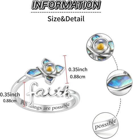 Faith Cross Ring 925 Sterling Silver Mustard Seed Abalone Shell Adjustable Thumb Rings Christian Religious Jewelry Gift for Women in Kuwait
