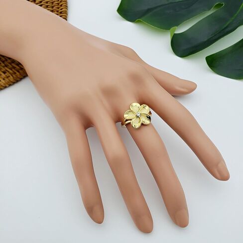Large Gold Plumeria CZ Ring in Saudi Arabia