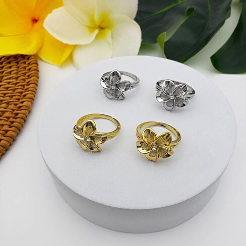 Large Gold Plumeria CZ Ring in Saudi Arabia
