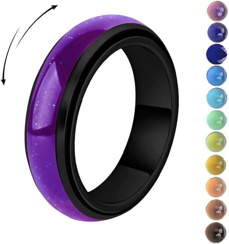 Mood Fidget Ring for Women Teens - 6mm Stainless Steel Temperature Sensative Color Changing Spin Rings for Anxiety Relief Mood Jewelry in Saudi Arabia