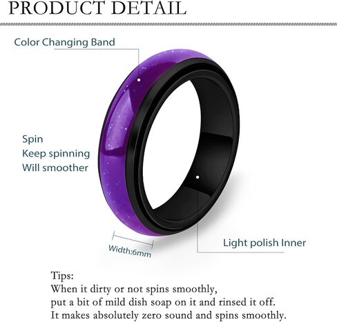 Mood Fidget Ring for Women Teens - 6mm Stainless Steel Temperature Sensative Color Changing Spin Rings for Anxiety Relief Mood Jewelry in Saudi Arabia