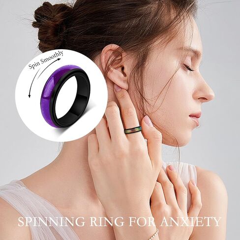 Mood Fidget Ring for Women Teens - 6mm Stainless Steel Temperature Sensative Color Changing Spin Rings for Anxiety Relief Mood Jewelry in Saudi Arabia