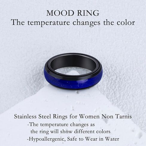 Mood Fidget Ring for Women Teens - 6mm Stainless Steel Temperature Sensative Color Changing Spin Rings for Anxiety Relief Mood Jewelry in Saudi Arabia