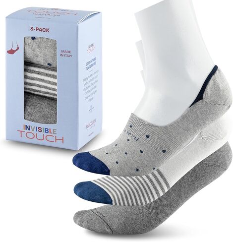Marcoliani Milano Made in Italy - No Show Socks for Men - Always Stay Up | Cotton 3 Pairs Fancy Invisible Touch in Kuwait