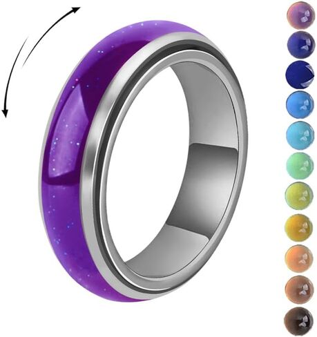 Mood Fidget Ring for Women Teens - 6mm Stainless Steel Temperature Sensative Color Changing Spin Rings for Anxiety Relief Mood Jewelry in Saudi Arabia