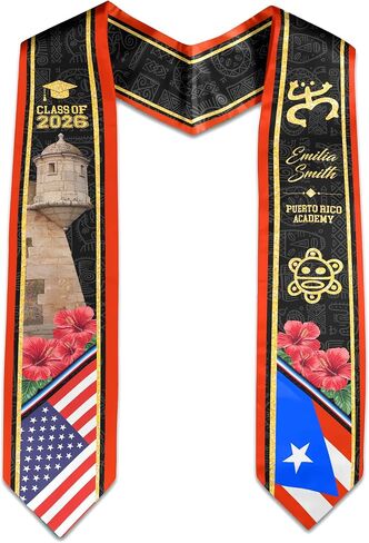 MDPrints Global Personalized Puerto Rico Graduation Stole 2026, 72" Custom Puerto Rican Flag Graduation Sash in Saudi Arabia
