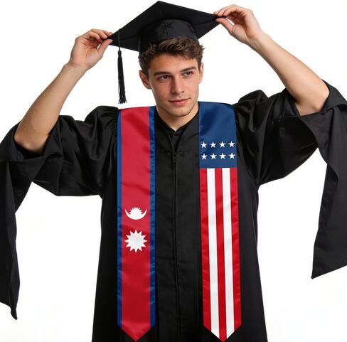 Nepal and American Flag Graduation Stole, Graduation Sash Scarf for International Students, 2026 Graduation Gifts in Kuwait