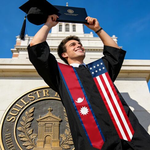 Nepal and American Flag Graduation Stole, Graduation Sash Scarf for International Students, 2026 Graduation Gifts in Kuwait