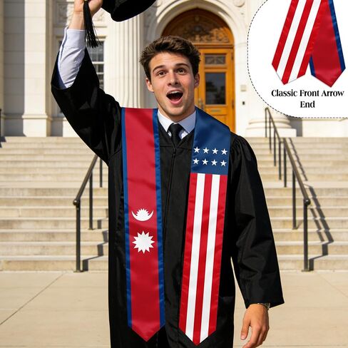Nepal and American Flag Graduation Stole, Graduation Sash Scarf for International Students, 2026 Graduation Gifts in Kuwait