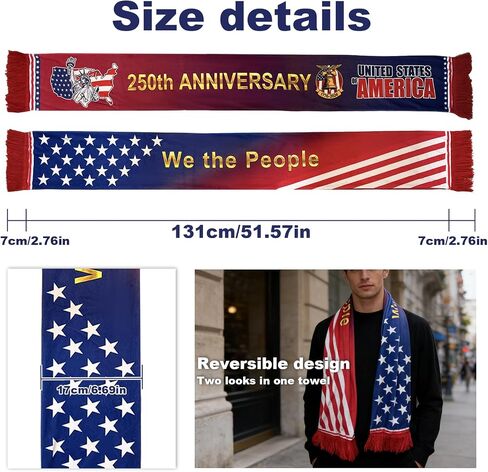 American 250th Anniversary Scarf Patriotic USA Flag 1776-2026 Independence Day Celebration Gift Neck Wrap Accessory in Saudi Arabia