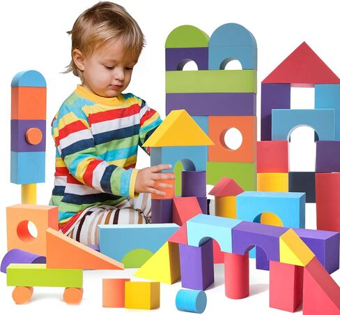 Set of 34 Jumbo Large Foam Blocks for Toddlers - Stacking Soft Blocks for Kids with Shapes & Colors Learning - Construction Building Preschool Toys - Giant Foam Blocks for Daycare Toddlers 3-5 & Above in Kuwait