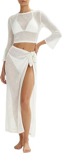 MANGOPOP 2 Piece Swimsuit Coverup for Women, Crochet Bathing Suit Cover Up Set for Beach Pool Vacation in Kuwait