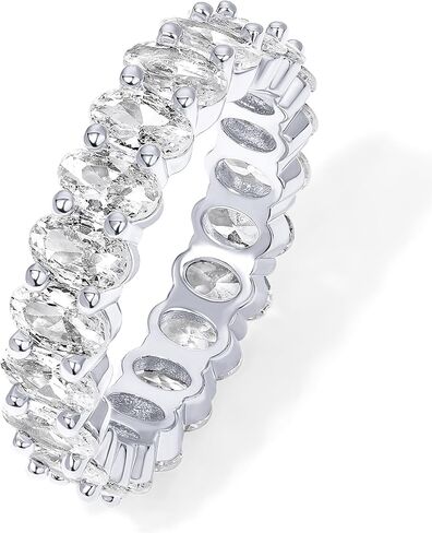 PAVOI Rhodium Plated Oval Cubic Zirconia Stone Love Ring - 5mm Thick Stackable Bands for Women - Statement Jewelry Gold Eternity Rings for Women - Size 6 in Kuwait