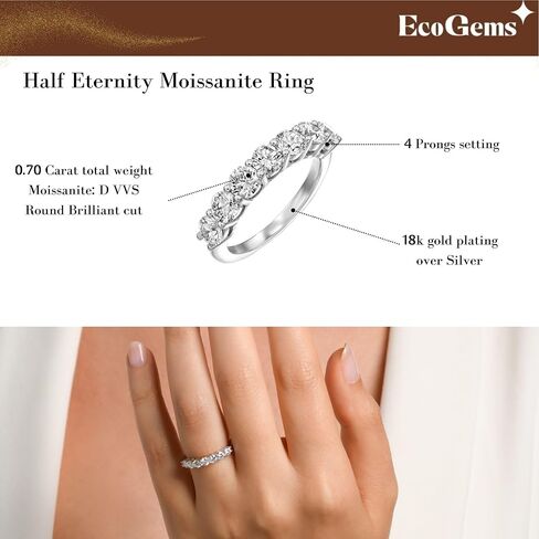Moissanite Diamond Ring for Women – D Color VVS Clarity, 18K White Gold Over Silver – Engagement, Wedding, Promise & Fine Jewelry Gift for Her in Saudi Arabia