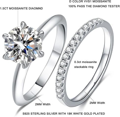 1.5CT Center Moissanite Stackable Engagement Rings Eternity Promise Wedding Ring 925 Sterling Silver Bridal Rings Sets for Women in Saudi Arabia