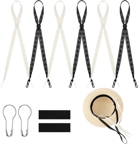 Newcotte 6 Pcs Lace Hat Straps for Wind Adjustable Black Beige Sun Hats Chin Cord Replacement Windproof Keeper String for Beach Women Boonie Wide Golfing Fishing Boating Travel Summer in Kuwait