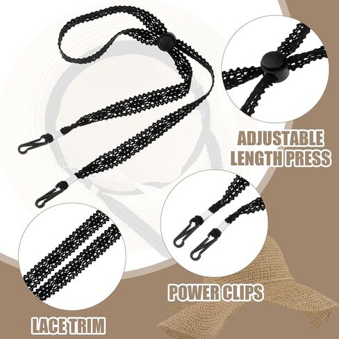 Newcotte 6 Pcs Lace Hat Straps for Wind Adjustable Black Beige Sun Hats Chin Cord Replacement Windproof Keeper String for Beach Women Boonie Wide Golfing Fishing Boating Travel Summer in Kuwait