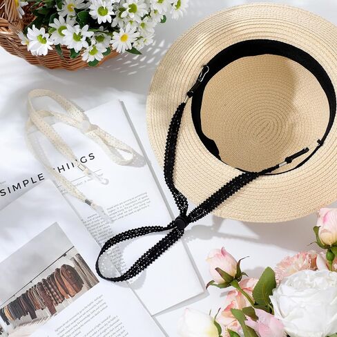 Newcotte 6 Pcs Lace Hat Straps for Wind Adjustable Black Beige Sun Hats Chin Cord Replacement Windproof Keeper String for Beach Women Boonie Wide Golfing Fishing Boating Travel Summer in Kuwait
