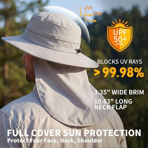 Connectyle Wide Brim Sun Hat for Men Women UPF 50+ Breathable Fishing Hat with Neck Flap Outdoor Hiking Safari Bucket Hats in Kuwait