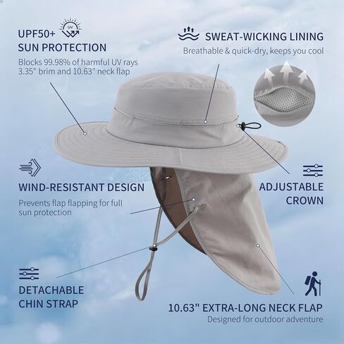 Connectyle Wide Brim Sun Hat for Men Women UPF 50+ Breathable Fishing Hat with Neck Flap Outdoor Hiking Safari Bucket Hats in Kuwait