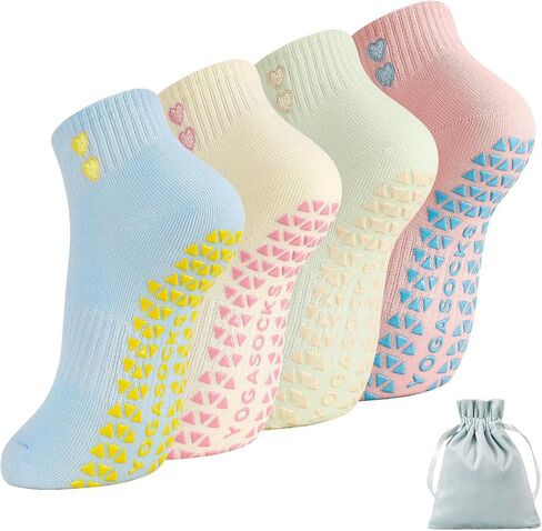 4 Pairs Pilates Ankle Socks for Women Yoga Non Slip Socks with Love Heart for Barre yoga Gym Workouts and Dance Training in Kuwait