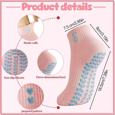 4 Pairs Pilates Ankle Socks for Women Yoga Non Slip Socks with Love Heart for Barre yoga Gym Workouts and Dance Training in Kuwait
