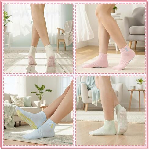 4 Pairs Pilates Ankle Socks for Women Yoga Non Slip Socks with Love Heart for Barre yoga Gym Workouts and Dance Training in Kuwait