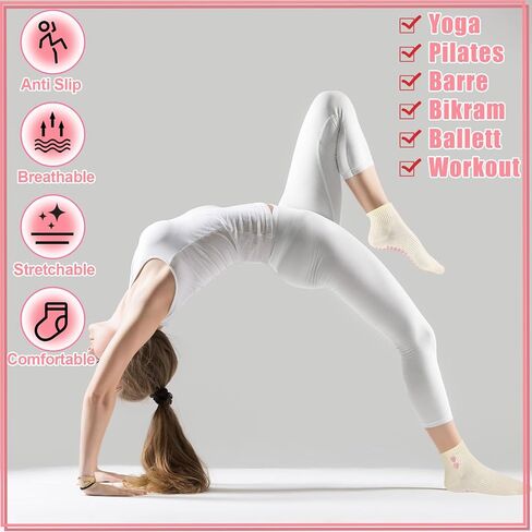 4 Pairs Pilates Ankle Socks for Women Yoga Non Slip Socks with Love Heart for Barre yoga Gym Workouts and Dance Training in Kuwait