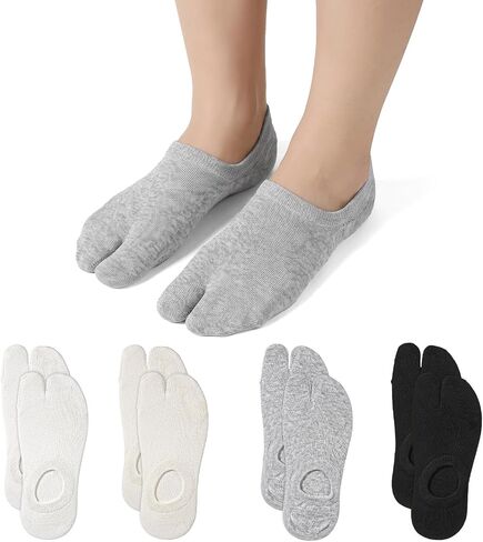 جوارب SynHHergyx Flip Flop، 4 أزواج من جوارب تابي القطنية ذات القصة المنخفضة للنساء من الجوارب اليابانية المرنة للنساء والرجال للجنسين (4 ألوان) in Kuwait