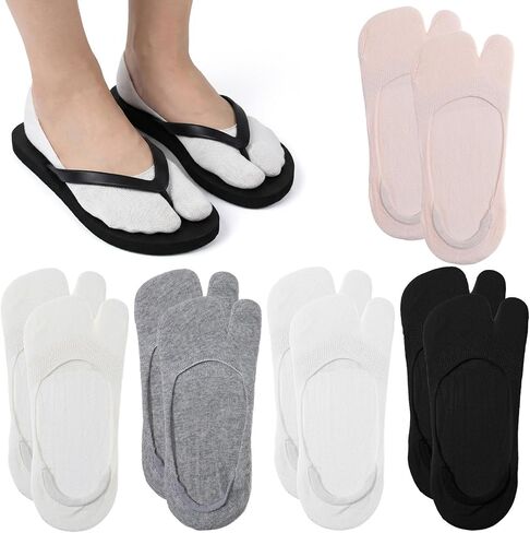 Bremorou 5Pairs Flip Flop Socks, Tabi Socks For Women, Unisex Split Toe Socks, Cotton Tabi Socks, Low Cut Elastic Ankle Crew Athletic Split Toe Socks, Geta Samurai Socks for Men Women in Kuwait