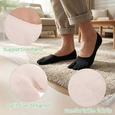 Bremorou 5Pairs Flip Flop Socks, Tabi Socks For Women, Unisex Split Toe Socks, Cotton Tabi Socks, Low Cut Elastic Ankle Crew Athletic Split Toe Socks, Geta Samurai Socks for Men Women in Kuwait