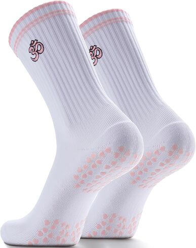 Non-Slip Pilates Grip Socks for Women - Embroidery Crew Sock with Sticky Sole, Ideal for Yoga, Workout, & Barre in Saudi Arabia