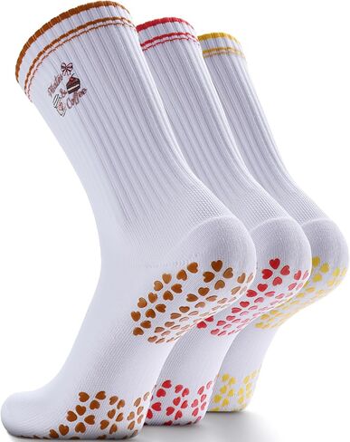 Non-Slip Pilates Grip Socks for Women - Embroidery Crew Sock with Sticky Sole, Ideal for Yoga, Workout, & Barre in Kuwait