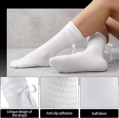 4 Pairs Ballet Tie Non-slip Socks for Women Grippy Yoga Crew Sock Tie-up Yoga Pilates Socks for Barre Dance Workout House in Kuwait