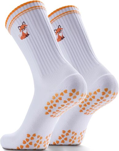 Non-Slip Pilates Grip Socks for Women - Embroidery Crew Sock with Sticky Sole, Ideal for Yoga, Workout, & Barre in Kuwait