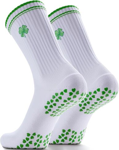 Non-Slip Pilates Grip Socks for Women - Embroidery Crew Sock with Sticky Sole, Ideal for Yoga, Workout, & Barre in Kuwait