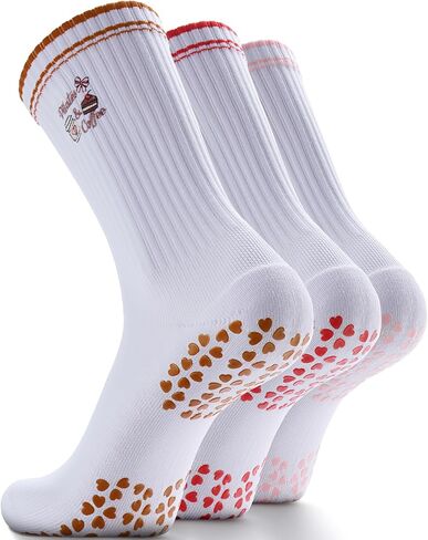 Non-Slip Pilates Grip Socks for Women - Embroidery Crew Sock with Sticky Sole, Ideal for Yoga, Workout, & Barre in Kuwait