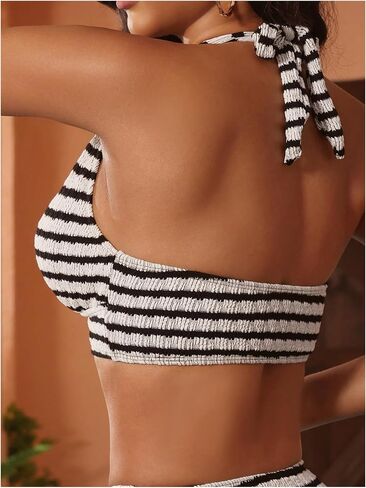 SHENHE Women's Striped Halter Bikini Set High Waisted Starfish Deep V Bikini Set 2 Piece in Kuwait
