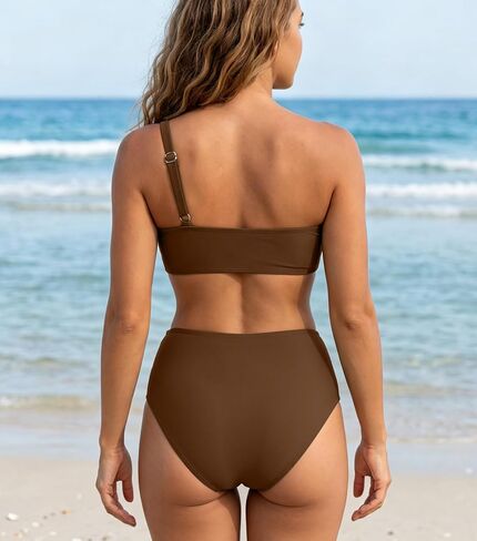 Women's High Waisted Bikini Sets One Shoulder 2 Piece Swimsuit with Classic Full Coverage Bottom in Saudi Arabia