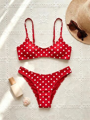 SherryDC Women's Cheeky Scoop Neck Bikini Sets Polk Dot Brazilian 2 Pieces Swimsuits in Kuwait