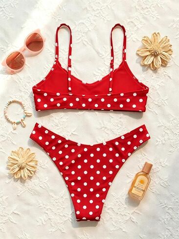 SherryDC Women's Cheeky Scoop Neck Bikini Sets Polk Dot Brazilian 2 Pieces Swimsuits in Kuwait