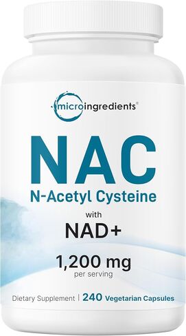Micro Ingredients NAC with NAD+, 240 Vegetarian Capsules | 1,200 mg Per Serving | 2-in-1 N-Acetyl-L-Cysteine with Nicotinamide Adenine Dinucleotide | Non-GMO, cGMP Manufactured in Kuwait