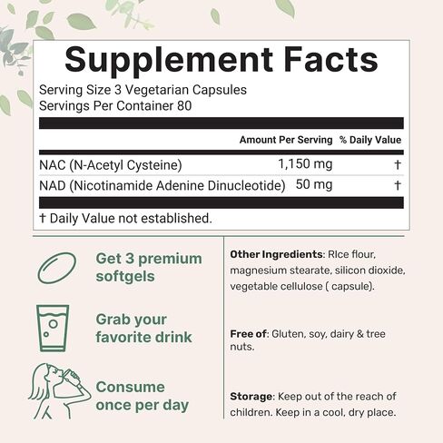 Micro Ingredients NAC with NAD+, 240 Vegetarian Capsules | 1,200 mg Per Serving | 2-in-1 N-Acetyl-L-Cysteine with Nicotinamide Adenine Dinucleotide | Non-GMO, cGMP Manufactured in Kuwait