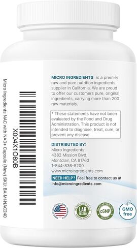 Micro Ingredients NAC with NAD+, 240 Vegetarian Capsules | 1,200 mg Per Serving | 2-in-1 N-Acetyl-L-Cysteine with Nicotinamide Adenine Dinucleotide | Non-GMO, cGMP Manufactured in Kuwait