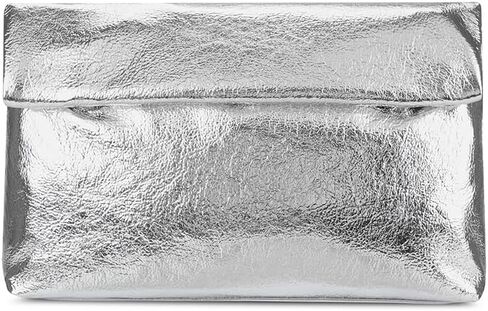 Women's Evening Clutch Bag Metallic Crinkled Leather Clutch Purse, Fold-over Handbag Envelope Purse in Kuwait