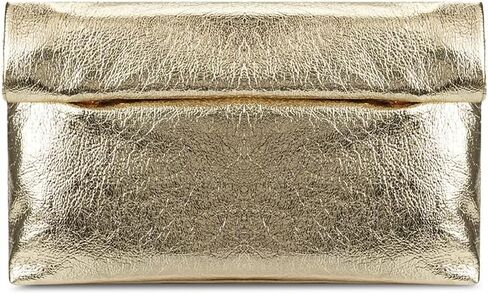 Women's Evening Clutch Bag Metallic Crinkled Leather Clutch Purse, Fold-over Handbag Envelope Purse in Saudi Arabia