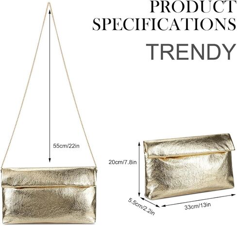 Women's Evening Clutch Bag Metallic Crinkled Leather Clutch Purse, Fold-over Handbag Envelope Purse in Saudi Arabia