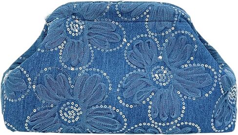 ENBEI Women's Sequin Denim Clutch Purse Sparkly Blue Evening Handbag with Metal Frame,ideal for Party, Wedding, Prom, Stylish in Saudi Arabia