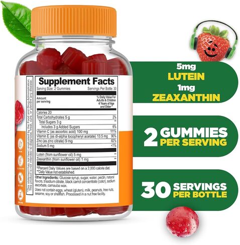 Lifeable Lutein and Zeaxanthin Gummies for Kids, Eye Vitamins for Vision & Eye Health Support, Berry Flavored Supplements, Vegan, Non-GMO, Gluten Free, 60 Count in Kuwait