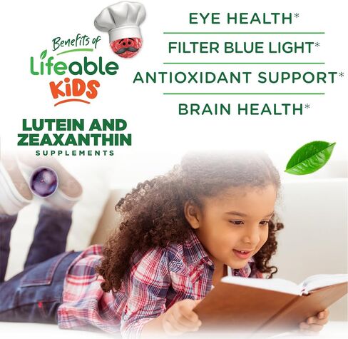 Lifeable Lutein and Zeaxanthin Gummies for Kids, Eye Vitamins for Vision & Eye Health Support, Berry Flavored Supplements, Vegan, Non-GMO, Gluten Free, 60 Count in Kuwait